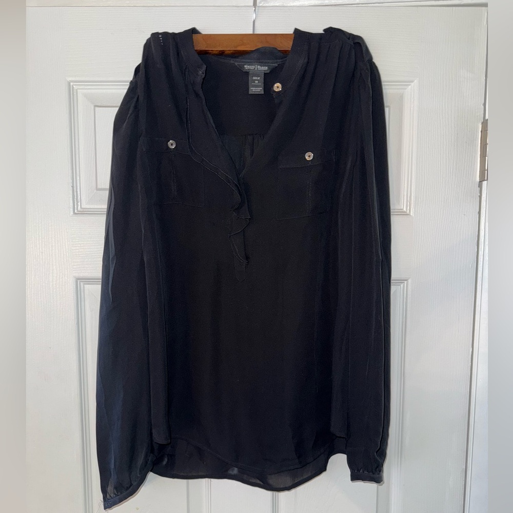 White House Black Market Black Sheer Blouse Size 14